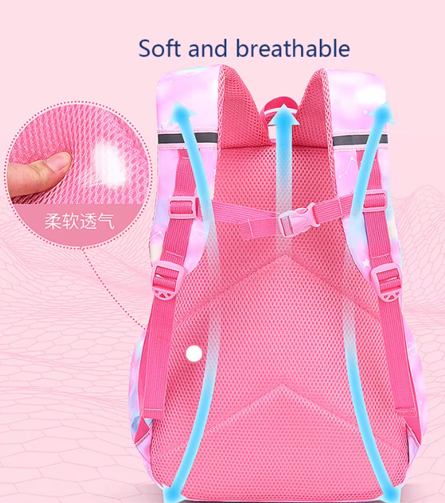 Organizational backpack pink rainbow