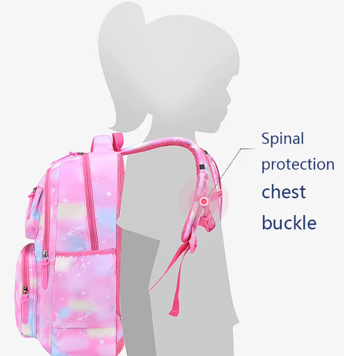 Organizational backpack pink rainbow