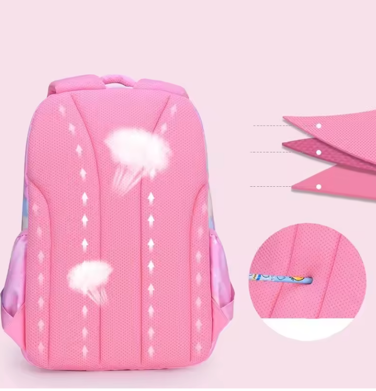 Organizational backpack pink rainbow
